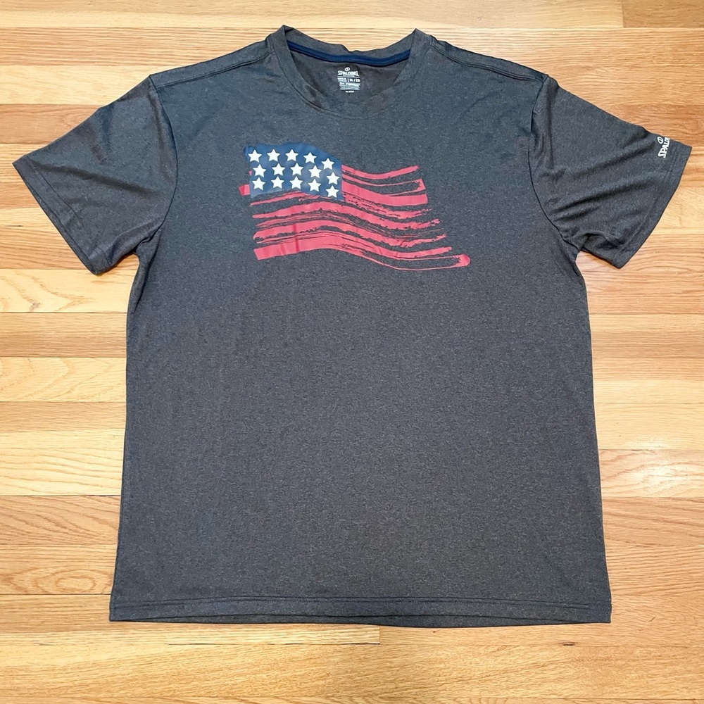 Spalding True to the Game Dri-Power Gray T-shirt American Flag